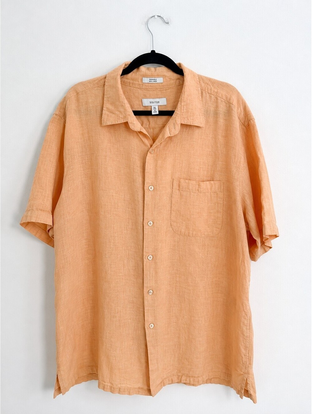 Visitor Men’s XL 100% Linen Peach Short Sleeve Button Up Shirt